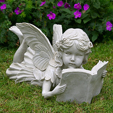 Garden decoration polyresin cherub reading the book sculpture